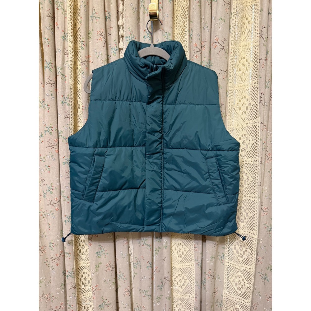 Panache Apparel Teal Puffer Vest High Collar Womens Large